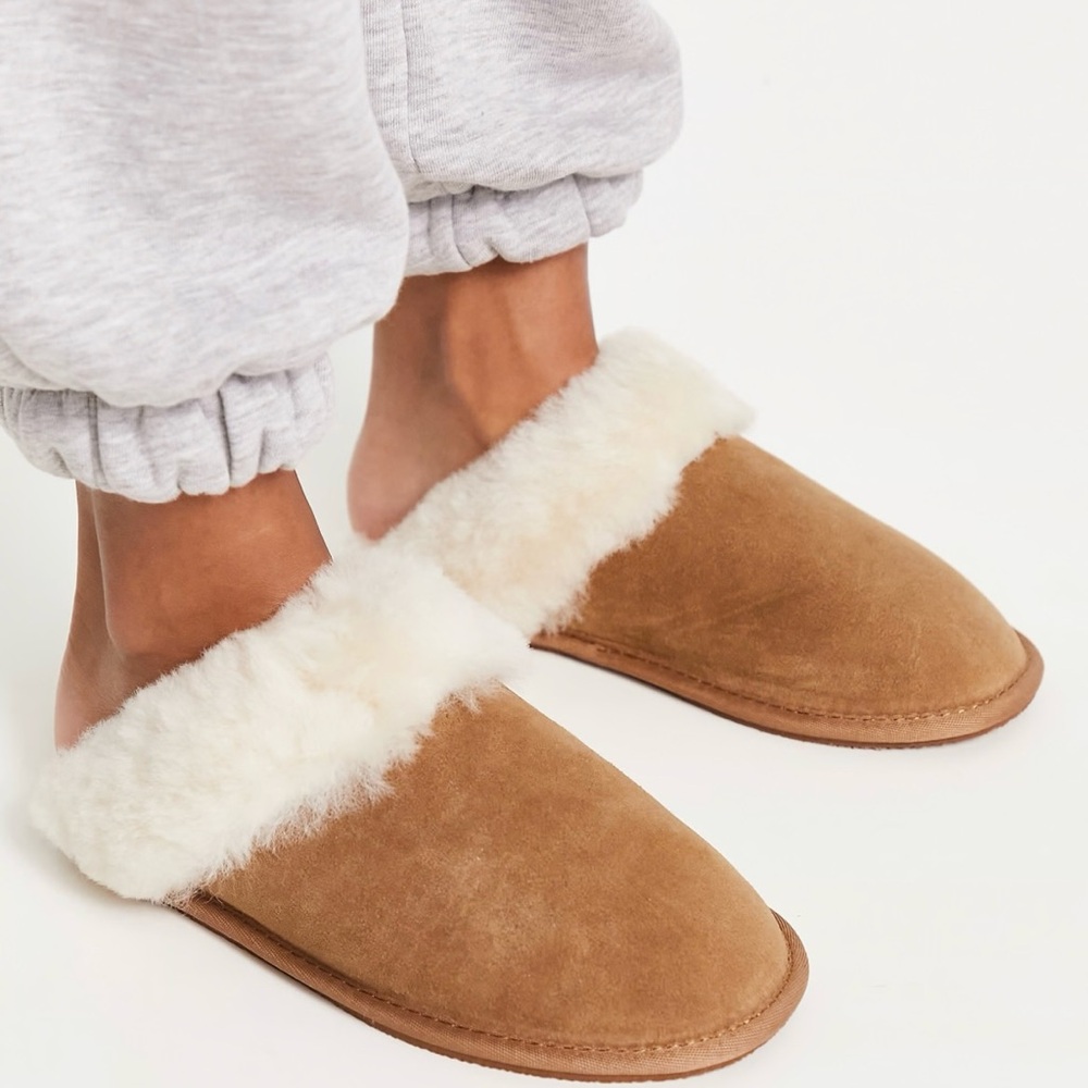 New ASOS DESIGN Zeus premium sheepskin slippers in‎ Chestnut Slip on Medium 7 8